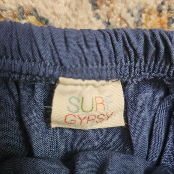 Surf Gypsy Blue Embroidered Off-the-Shoulder Ruffle Crop Top Boho Size Medium - Picture 5 of 9